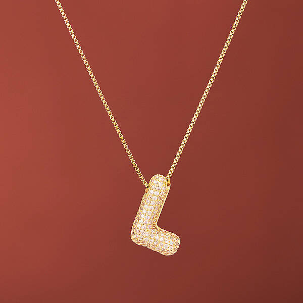 Brass Micro Pave Clear Cubic Zirconia Initial Pendant Necklaces for Women