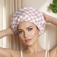 Satin Lined Luxury Shower Cap - Checker - Stylish Design for a Luxurious Shower Experience Adjustable Waterproof
