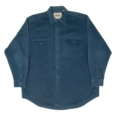 FILA Sport Mens Denim Shirt Blue 90s Long Sleeve XL