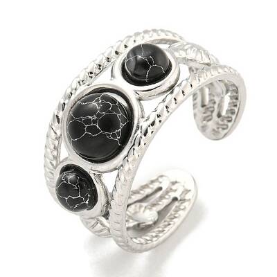 304 Stainless Steel Synthetic Turquoise Cuff Rings