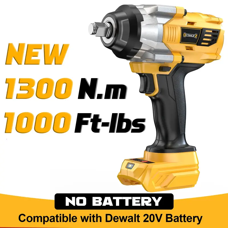 1000Ft-lbs (1300N.m) Cordless Impact Wrench 1/2inch for DeWalt 20V Battery(Battery NOT Included!!), Brushless High Torque Imp...