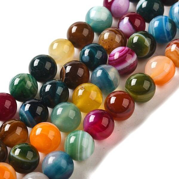 Natural Striped Agate/Banded Agate Round Bead Strands