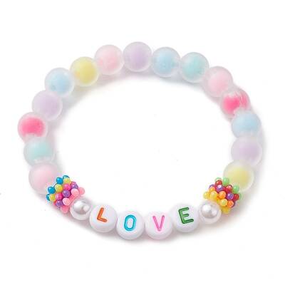 Candy Color Word Love Acrylic Beaded Stretch Bracelets for Kid