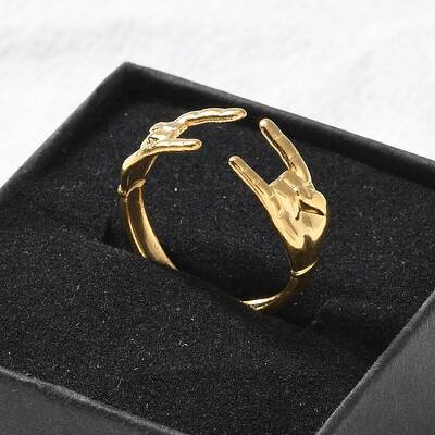 304 Stainless Steel Rock & Roll Hand Gesture Cuff Rings for Women Men