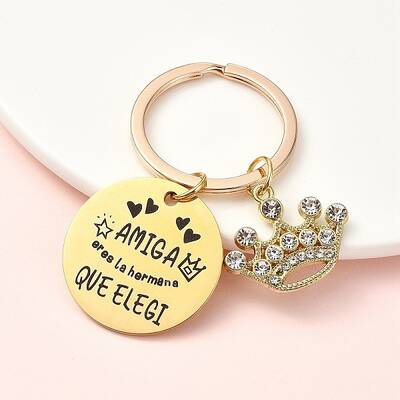 Alloy Rhinestone & 304 Stainless Steel Keychain