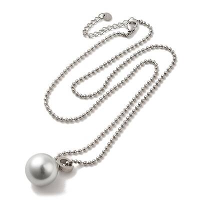 Natural Pearl Round Pendant Necklace with 304 Stainless Steel Ball Chains