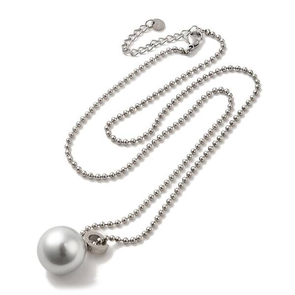 Natural Pearl Round Pendant Necklace with 304 Stainless Steel Ball Chains