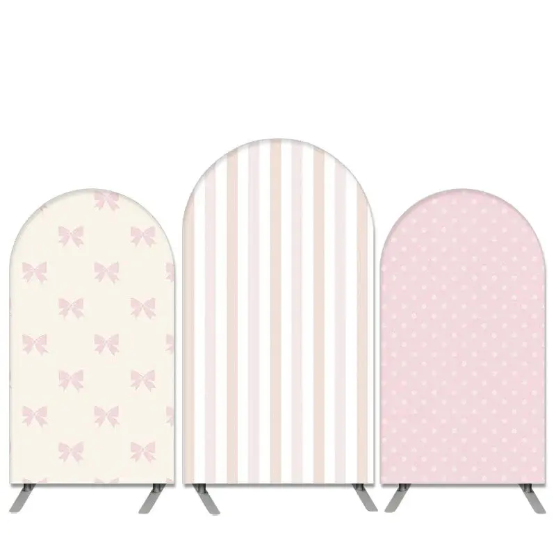 Aperturee Light Pink Bow Tie And Stripes Birthday Party Arch Backdrop Kit | Diy Chiara Backdrop Cover | Wall Backdrop Diy | D...