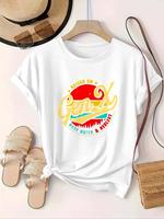 【Plus Size】 Letter Print Round Neck Tee, Vintage Casual Short Sleeve T-shirt for Daily Wear, Women Plus Clothing for All ...