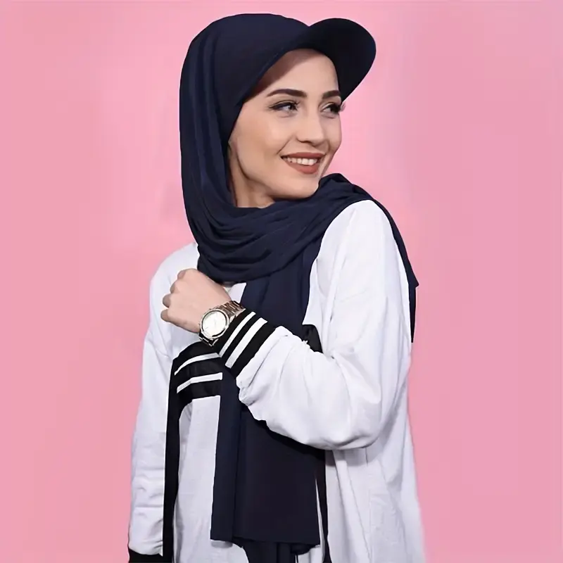 Solid Color Lightweight Scarf Stretchy Baseball Cap Hijab Middle Eastern Thin Chiffon Head Wrap Casual Outdoor Sports Headsca...