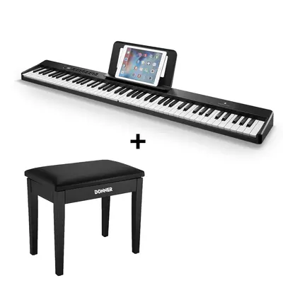 Donner DP-10 Foldable Semi-Weighted Digital Piano - Piano+Black Bench