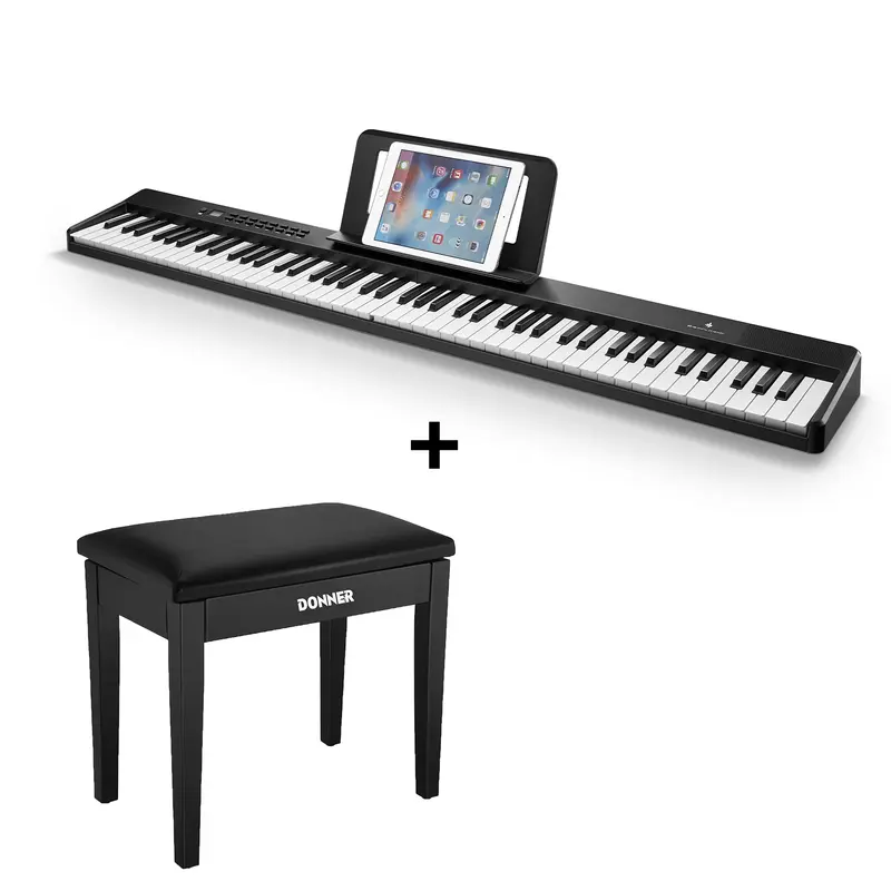 Donner DP-10 Foldable Semi-Weighted Digital Piano - Piano+Black Bench