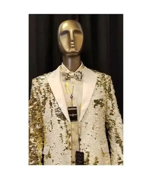 White and Gold Tuxedo Dinner Jacket (Bowtie Included ) - Prom Jacket - Wedding Tuxedo