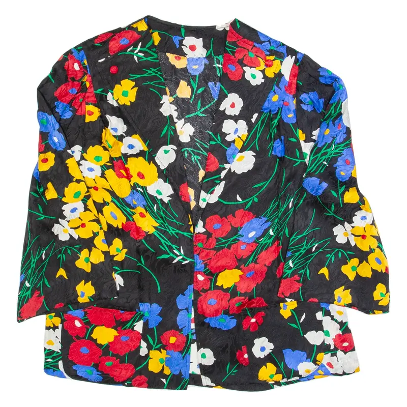 Womens Printed Waistcoat Black V-Neck 3/4 Sleeve Floral L