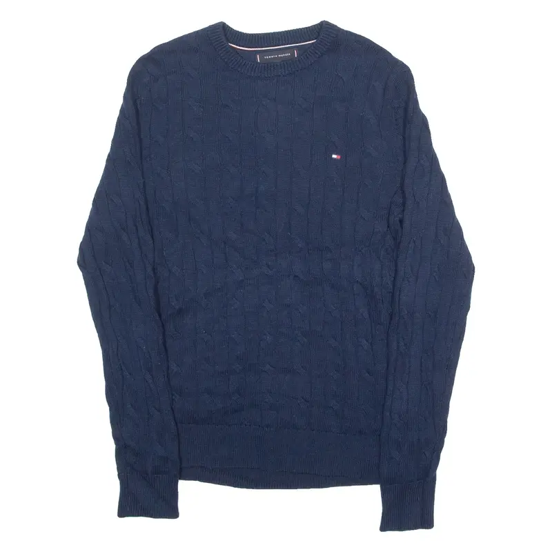 TOMMY HILFIGER Girls Jumper Blue Cable Knit Wool M