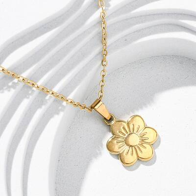 304 Stainless Steel Flower Pendant Necklaces