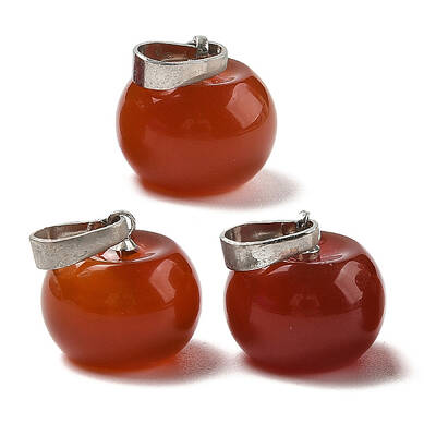 Natural Carnelian(Dyed & Heated) Apple Charms with Brass Snap on Bails