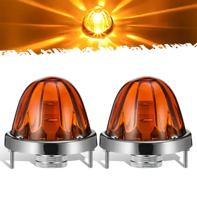 Partsam Glass Lens Led Watermelon Lights LED Side Marker Turn Signal Lights with Stainless Steel Bezel for Kenworth Peterbilt...