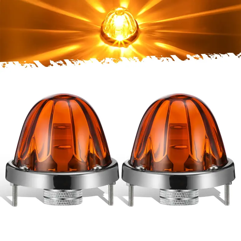Partsam Glass Lens Led Watermelon Lights LED Side Marker Turn Signal Lights with Stainless Steel Bezel for Kenworth Peterbilt...