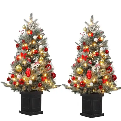 Garvee 3ft Prelit Premium Snow Flocked Artificial Christmas Tree with 8 Mode Warm White Led, Mini Lighted Xmas Pine Tree for ...