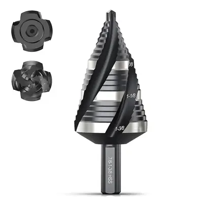THINKWORK Four Spiral Flute Step Drill Bit, HSS Step Drill Bit3/16-1-3/8 (3 Popular Sizes) Unibit Step Drill Bit, 1/4\