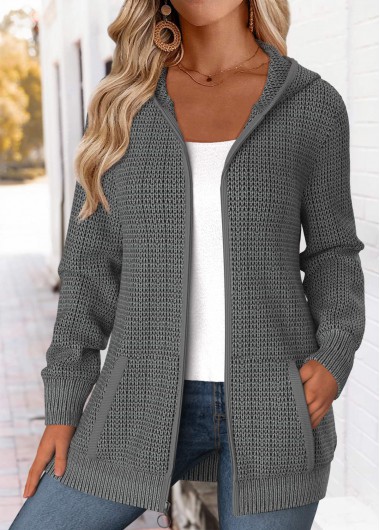 Modlily Dark Grey Tummy Coverage Long Sleeve Hooded Coat - XL