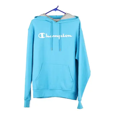 Champion Spellout Hoodie - Medium Blue Cotton Blend