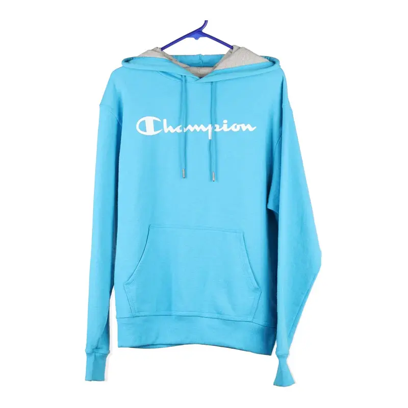 Champion Spellout Hoodie - Medium Blue Cotton Blend