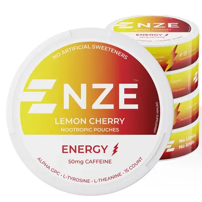 NZE Caffeine Nootropic Pouches (Lemon Cherry) - Energy Pouches with 50mg Caffeine, Alpha GPC, L-Tyrosine & L-Theanine No Suga...