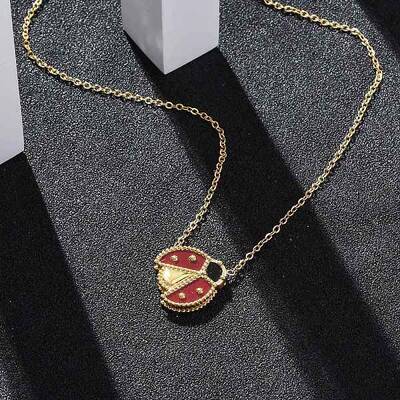 304 Stainless Steel Dark Red Enamel Ladybug Pendant Cable Chain Necklaces for Women