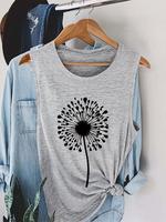 Women's Dandelion & Letter Print Round Neck Tank Top, Casual Sleeveless Top for Daily Wear, Ladies Crewneck Clothes for All S...