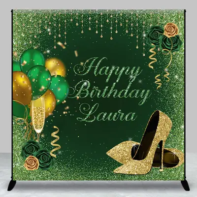 Aperturee Green Glitter Rose Custom Name Birthday Backdrop - Aperturee