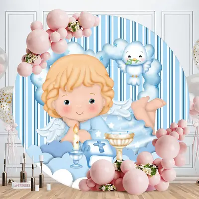 Aperturee Round Stripe Bird Baby Shower Backdrop For Boy
