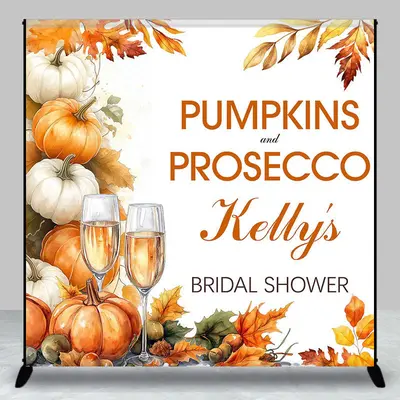 Aperturee Pumpkins Prosecco Custom Name Bridal Shower Backdrop - Aperturee