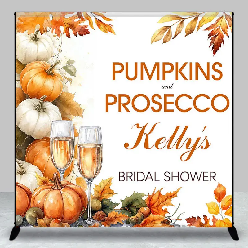 Aperturee Pumpkins Prosecco Custom Name Bridal Shower Backdrop - Aperturee