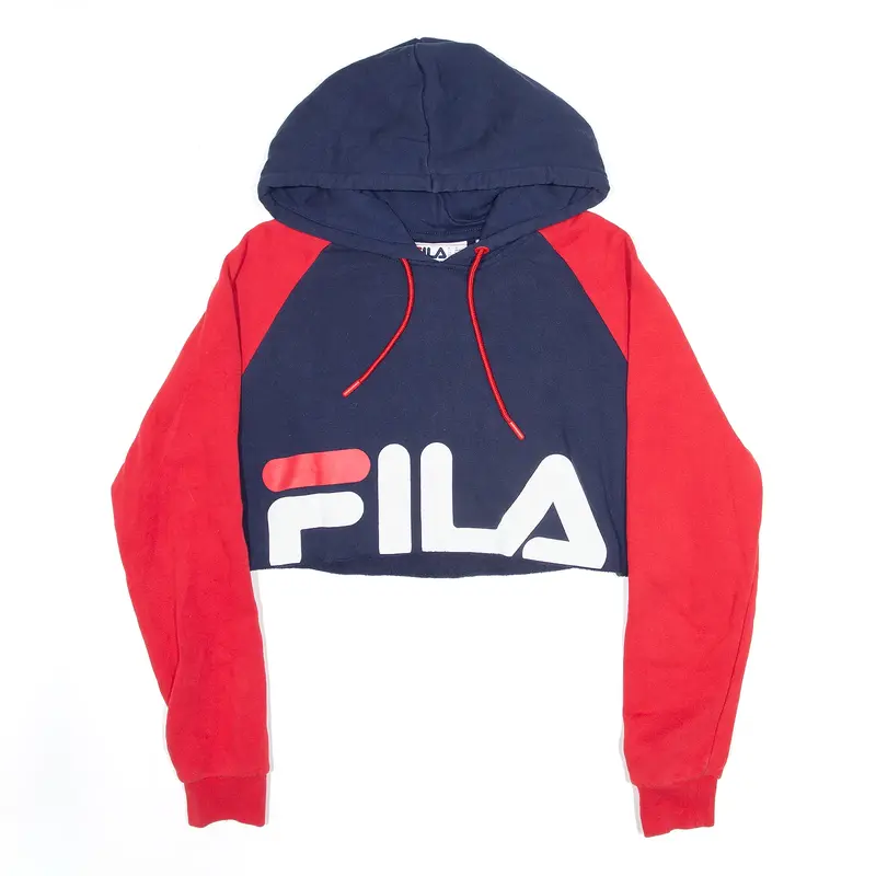 FILA Reworked Cropped Sports Blue Pullover Hoodie Womens S