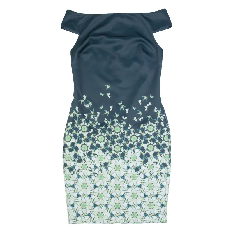 TED BAKER Womens Pencil Dress Blue Floral Short Sleeve Knee Length S