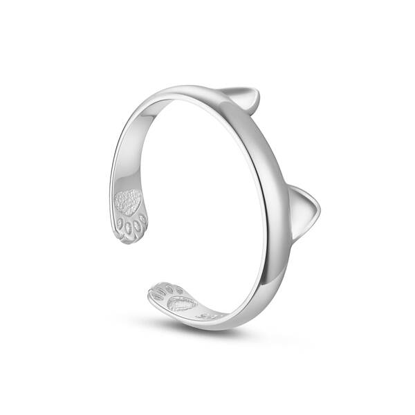 Cute and Delicate Cat Ears Rhodium Plated 925 Sterling Silver Cuff Rings