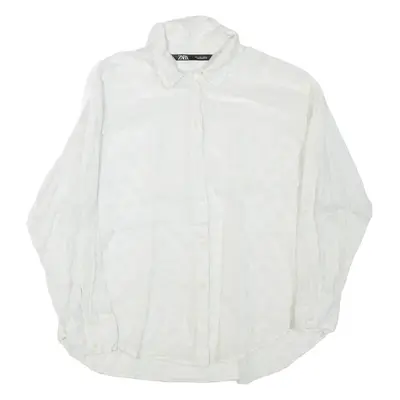 ZARA Womens Shirt White Collared Long Sleeve Spotted S