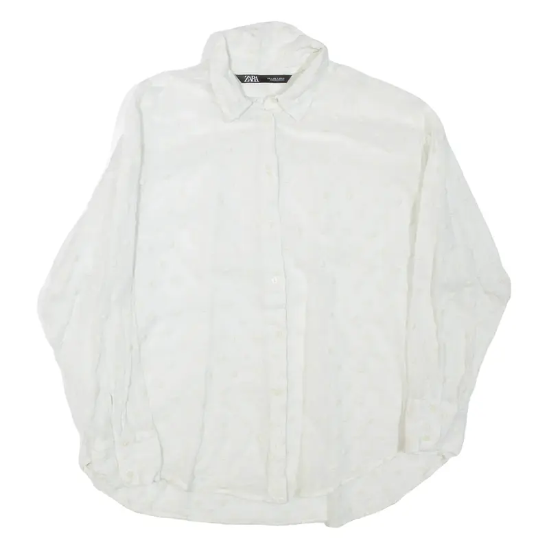 ZARA Womens Shirt White Collared Long Sleeve Spotted S