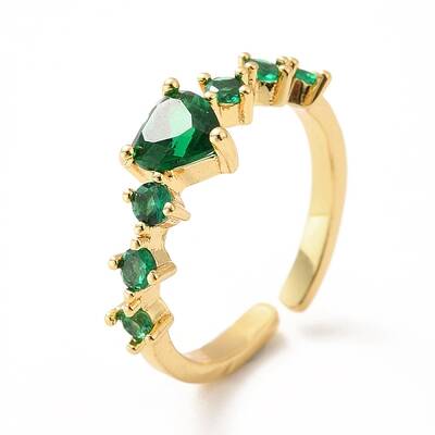 Cubic Zirconia Heart Open Cuff Ring