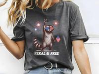 Comfort Colors, Feral & Free Raccoon T-Shirt, American Feral Girl Summer Meme Shirt, Patriotic Independence Day Gift, Funny 4...