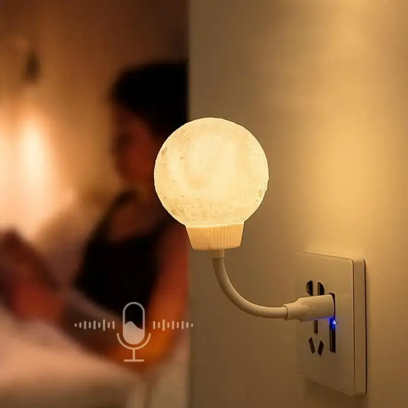 Smart Voice Controlled Night Light, USB Powered Moon Night Light with 3-level Brightness Adjustment, Suitable for Bedrooms & ...