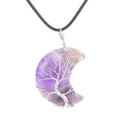 Natural Amethyst Crescent Moon Pendant Necklaces