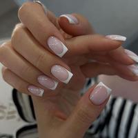 Peach French white border simple nude nail art fake nail classic Frenchwearable nail plate short European square nail plate