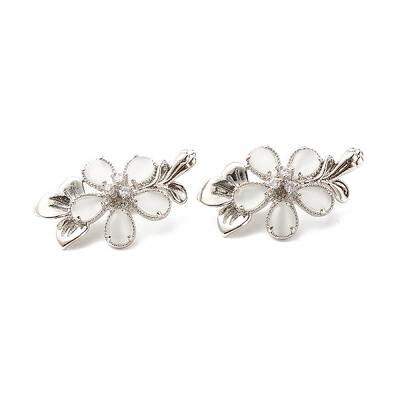 Brass Clear Cubic Zirconia with Synthetic Cat Eye Twister Clasps