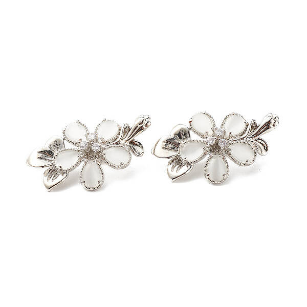 Brass Clear Cubic Zirconia with Synthetic Cat Eye Twister Clasps