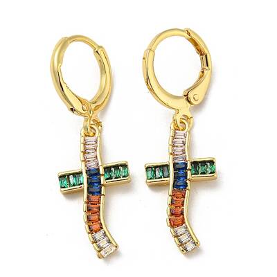 Real 18K Gold Plated Brass Dangle Leverback Earrings