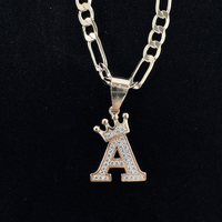 Initial Pendant Necklace 14k Gold Plated Crown Letter Necklaces Figaro Chain No Fade
