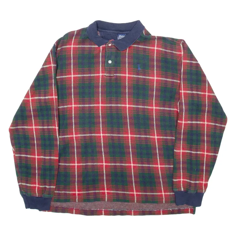 POLO RALPH LAUREN Mens Polo Shirt Red Check Long Sleeve XL